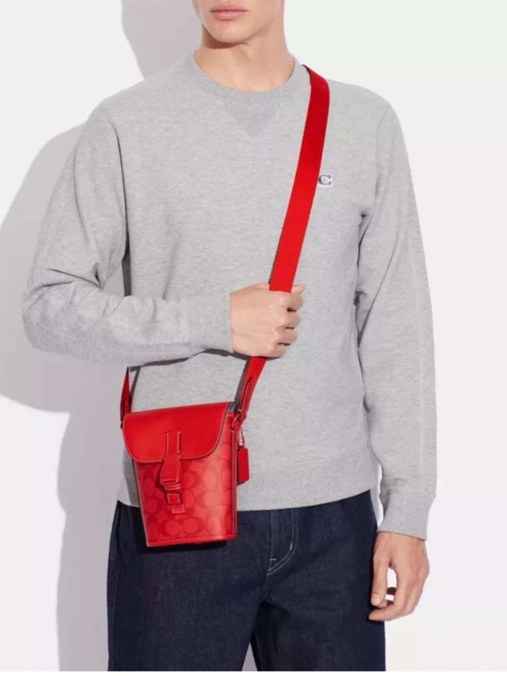 Coach Track Small Flap Crossbody Bag in Red Signature Canvas Style C9841